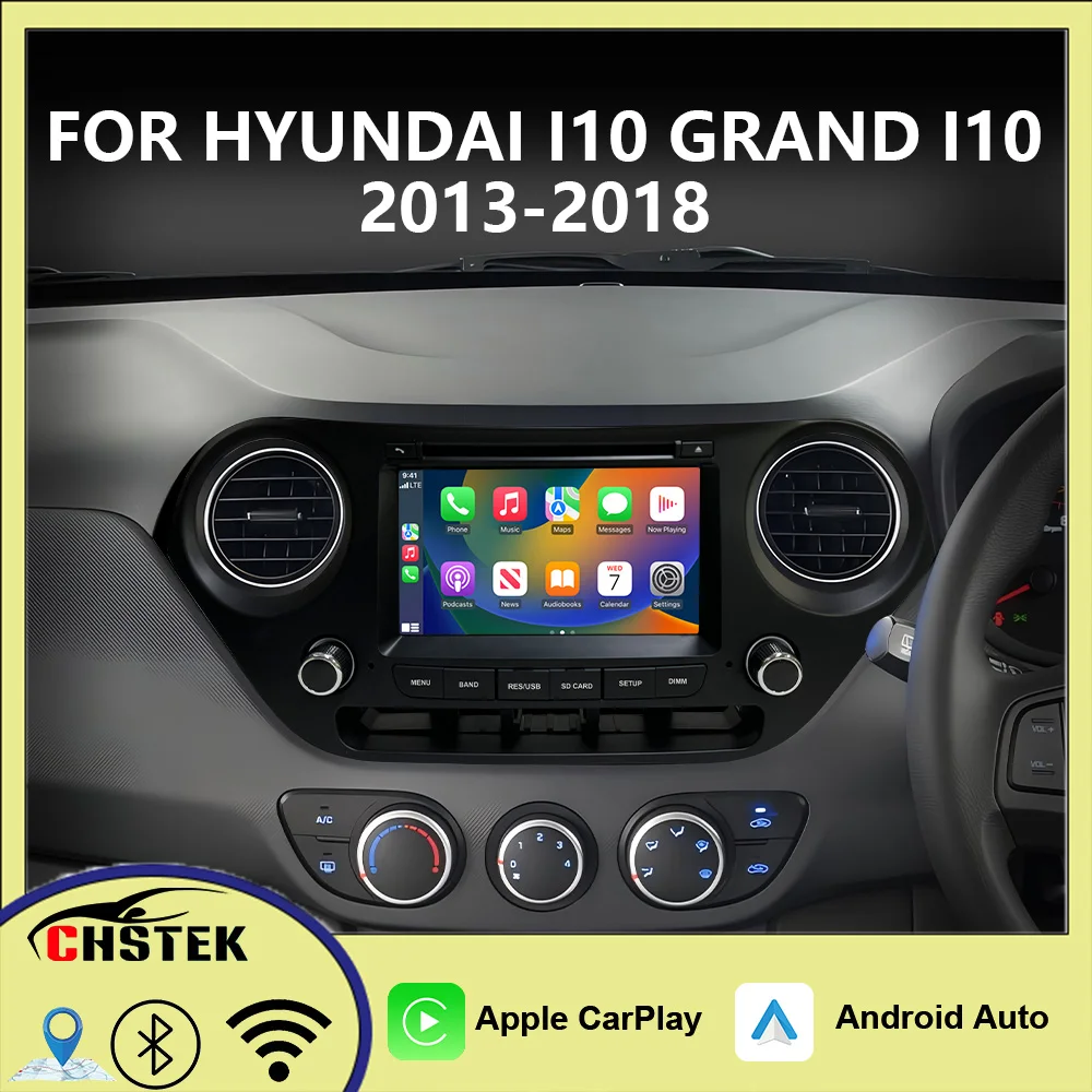 CHSTEK Carplay inalámbrico Android Auto para Hyundai i10 Grand i10 2013 2014 2015 2016 2017 2018 4G Radio multimedia para coche con navegación