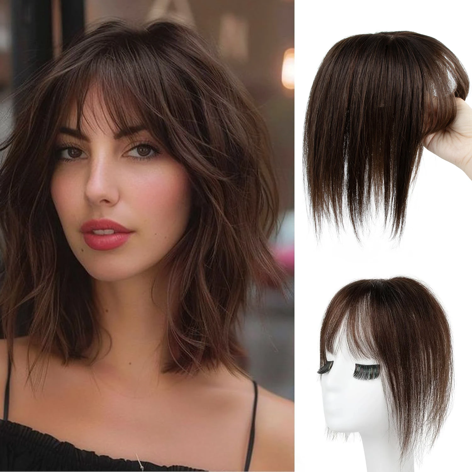 

Накладки для волос из натуральных человеческих волос для женщин, на каждый день, 360° ° Накладные 3D-челки для редеющих волос, 30 см