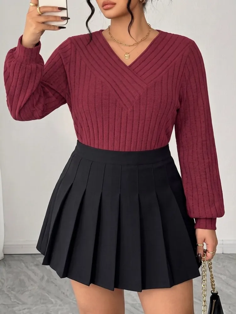 Women's Plus Size L-3XL Casual Knitted Long Sleeve Knitting Sweater Loose T-shirt Sports Outdoor Top Women Clothing Oversized view 2