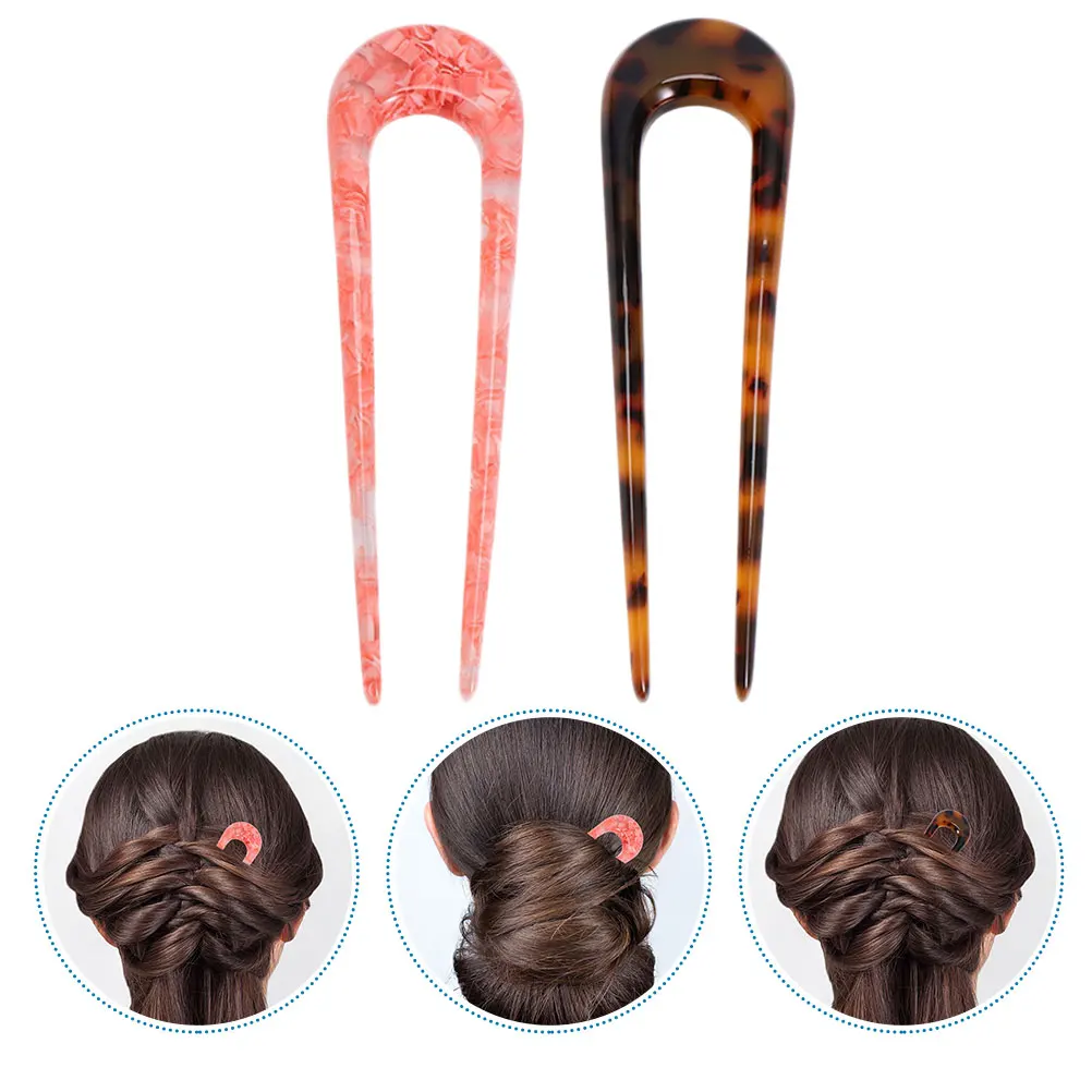 

2pcs U-Shaped Hairpins Vintage Accessories Chinese Hair Sticks Durable Hold for Any Occasion Simple Design Acetate