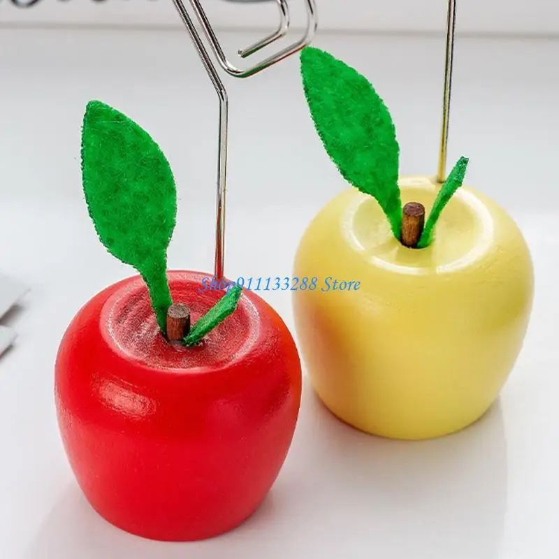 G88D 5Pcs Fruit Wooden Base Note Stand with Metal Clip Multipurpose Note Memo Photo Display Stand for Desk Organization