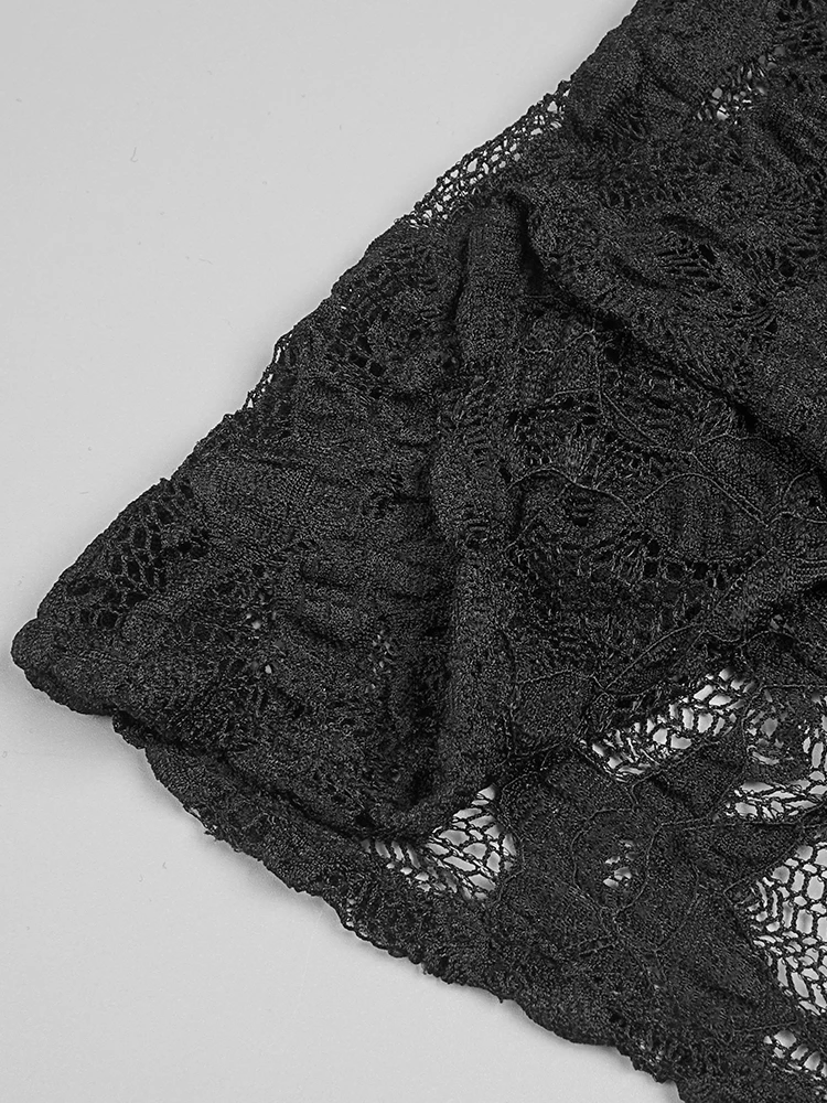 VC soirée mystérieuse Glamour noir dentelle profonde V pure manches longues robe Maxi mode Sexy robe de soirée