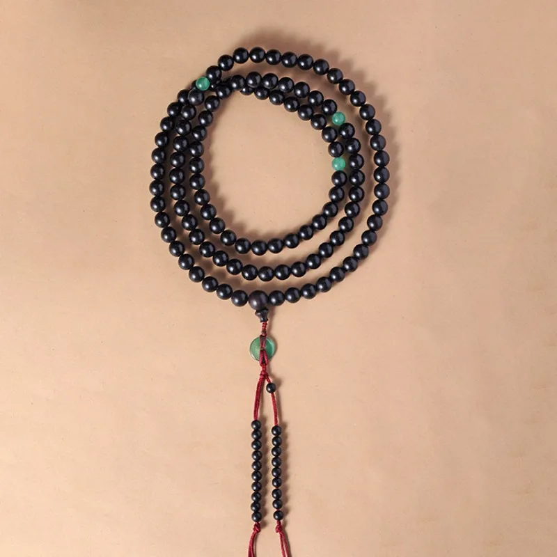 

108 Beads Natural Ebony Wood Prayer Bracelet Mala Necklace for Men Women Water Submersible Gifts