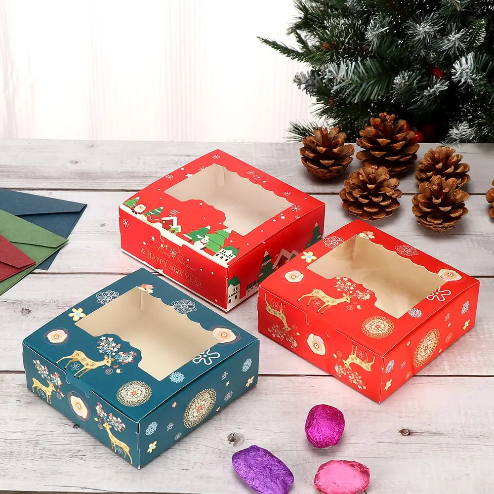 1/10pcs Nougat Cupcake Biscuit Christmas Cardboard Cake Boxes Cake Packaging Box Gift Wrapping Box Christmas Gift Box