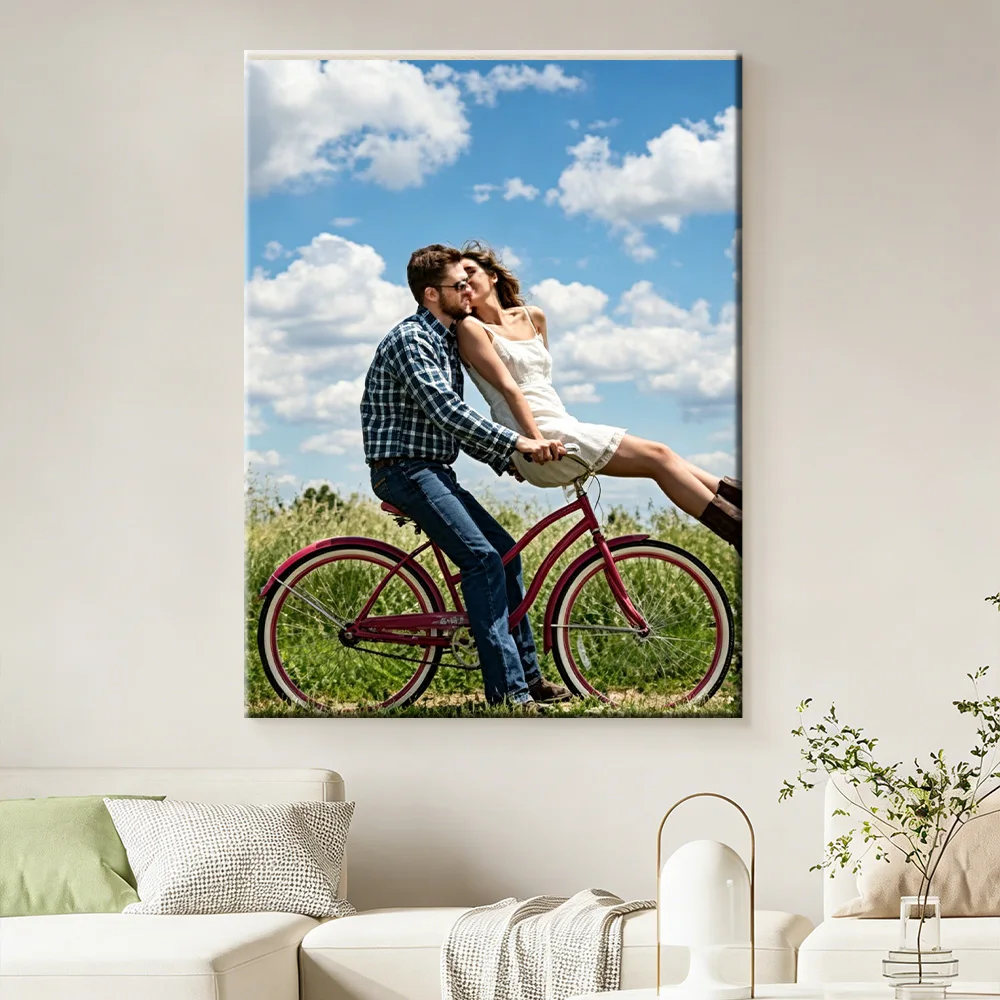 1 Pc Customized Photos on Canvas with DIY Wood Frame or frameless poster,Personalized Custom Photos for Your Lover,family,friend image 4
