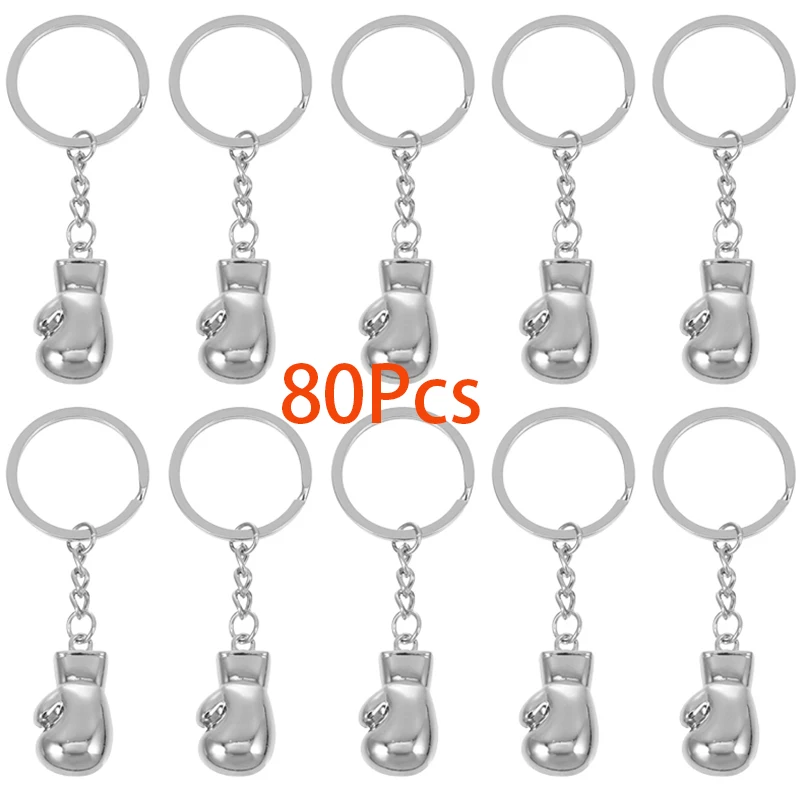 80Pcs Alloy Boxing Gloves Keychains 3D Metal Fighting Gloves Key Pendant Fitness Club Boxing Match Victory Giveaway Jewelry Gift