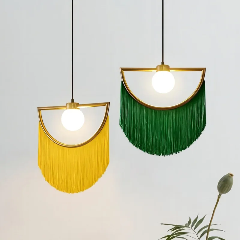 Art Deco Pink Fringe Pendant Light Nordic Creative Tassel Hanging Lamp for Bedroom Bedside Restaurant Exhibition Hall Homestay