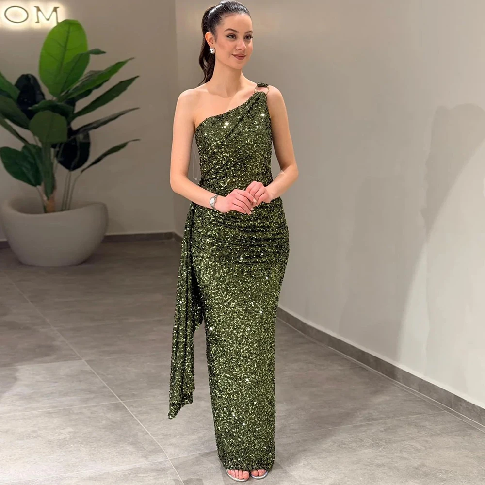 

Великолепное оливково-зеленое вечернее платье с пайетками на одно плечо, с плиссировкой, на заказ, высокого качества, для конкурсов красоты, вечеринок и торжественных мероприятий.