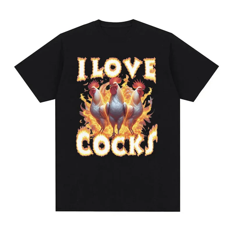 I Love Cocks Funny Meme Graphic Tee Shirt Men's Fashion Casual Short Sleeve T-Shirt Summer Unisex 100% Cotton Oversized T shirts