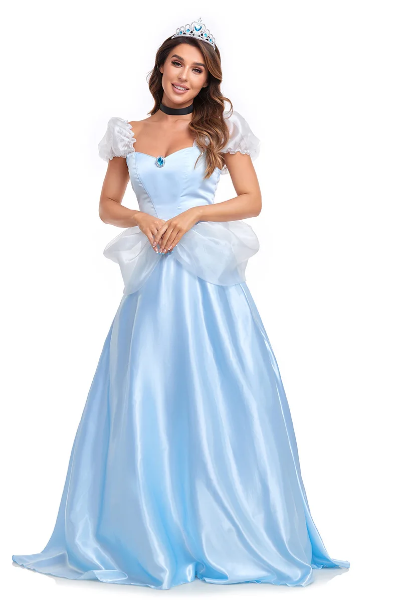 Blue Cinderella Costume Dr Large Size loween Stage Performance Costume Long Skirt Real ot Fairy T Theme Women's Wear