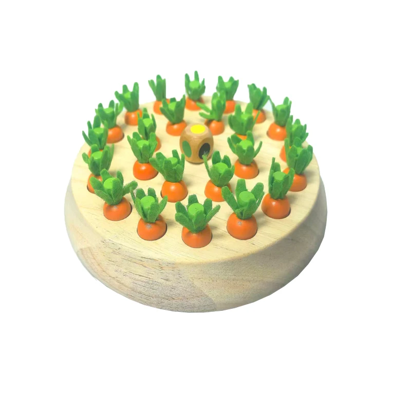 Drewniana gra w szachy w kształcie marchewki z kolorową planszą i układanką. Zabawka edukacyjna Montessori do rozwijania zdolności poznawczych