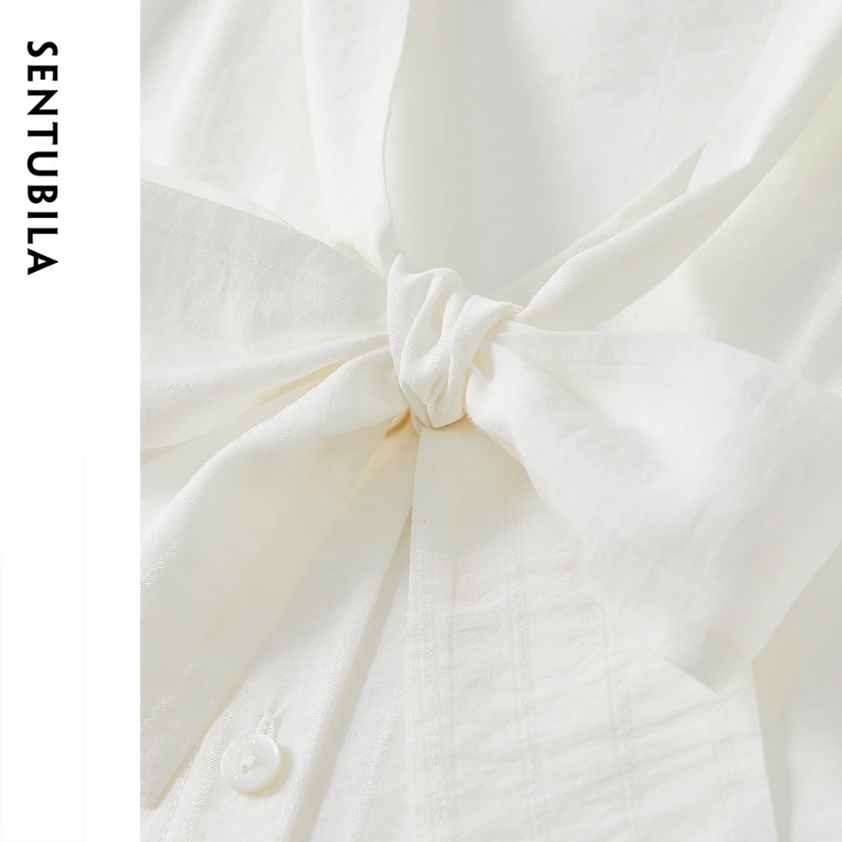 SENTUBILA Chiffon Band Frauen Elegantes Hemd 2025 Sommer Patchwork Spitze Kurzarm Süße Pendeln weiße Blusen Lady 152V59132