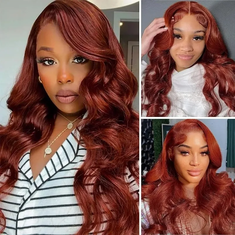 Reddish Brown 13x6 Lace Frontal Wig Preplucked 13x4 Body Wave Lace Front Wig Brazilian Dark Red Brown 13x4 Closure Human Hair