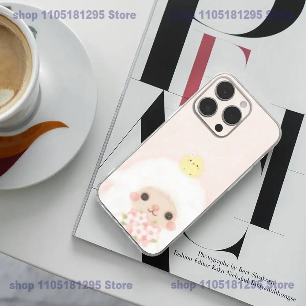 حافظة هاتف على شكل خروف كرتوني لطيف لهاتف آيفون 17 16,15,14,13,12,11 Plus,Pro,Max,XR,Plus,E,غطاء شفاف صغير