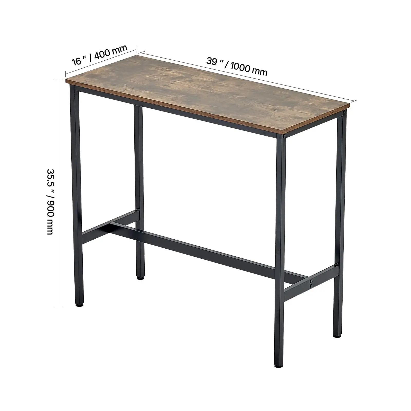 Bar Table, Sturdy Metal Frame High Top Pub Table, Narrow Long Kitchen Dining, Cocktail Counter Bar Height Desk, Easy to Assemble,39x16x35.5 in, for Living Room Party, Rustic Brown and Black