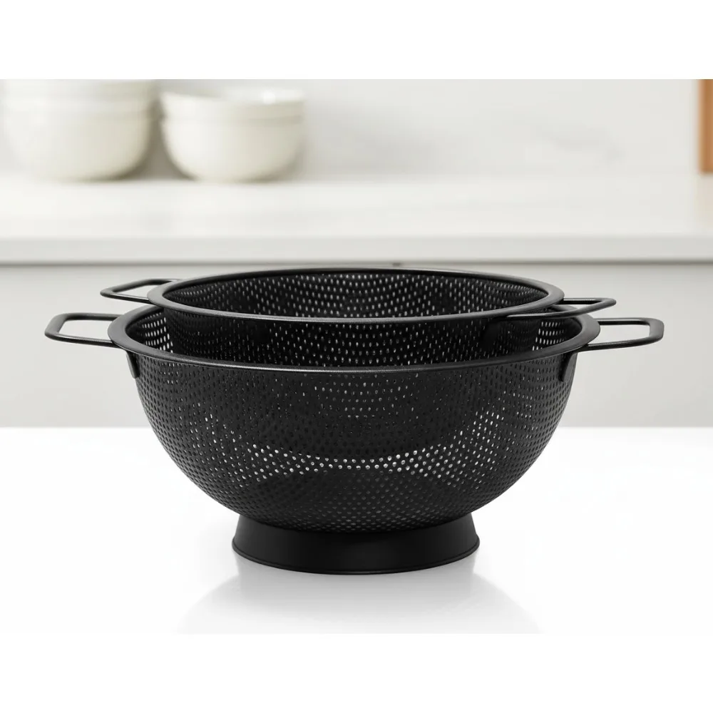 

2PCS Stainless Steel Kitchen Colander Set, 3QT & 5QT Pasta Strainer with Handle for Fruits Vegetables Cooking
