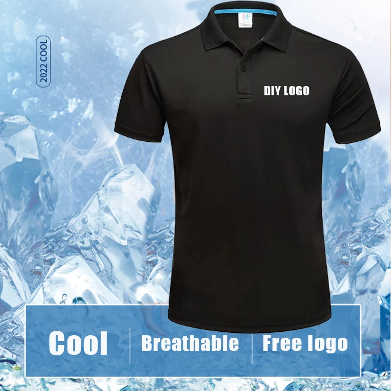 DIY logo Men Sport Training Ice silk summer Polo Short Sleeve Male Casual Quick dry Gym Running Fitness Slim Tees Tops Clothing