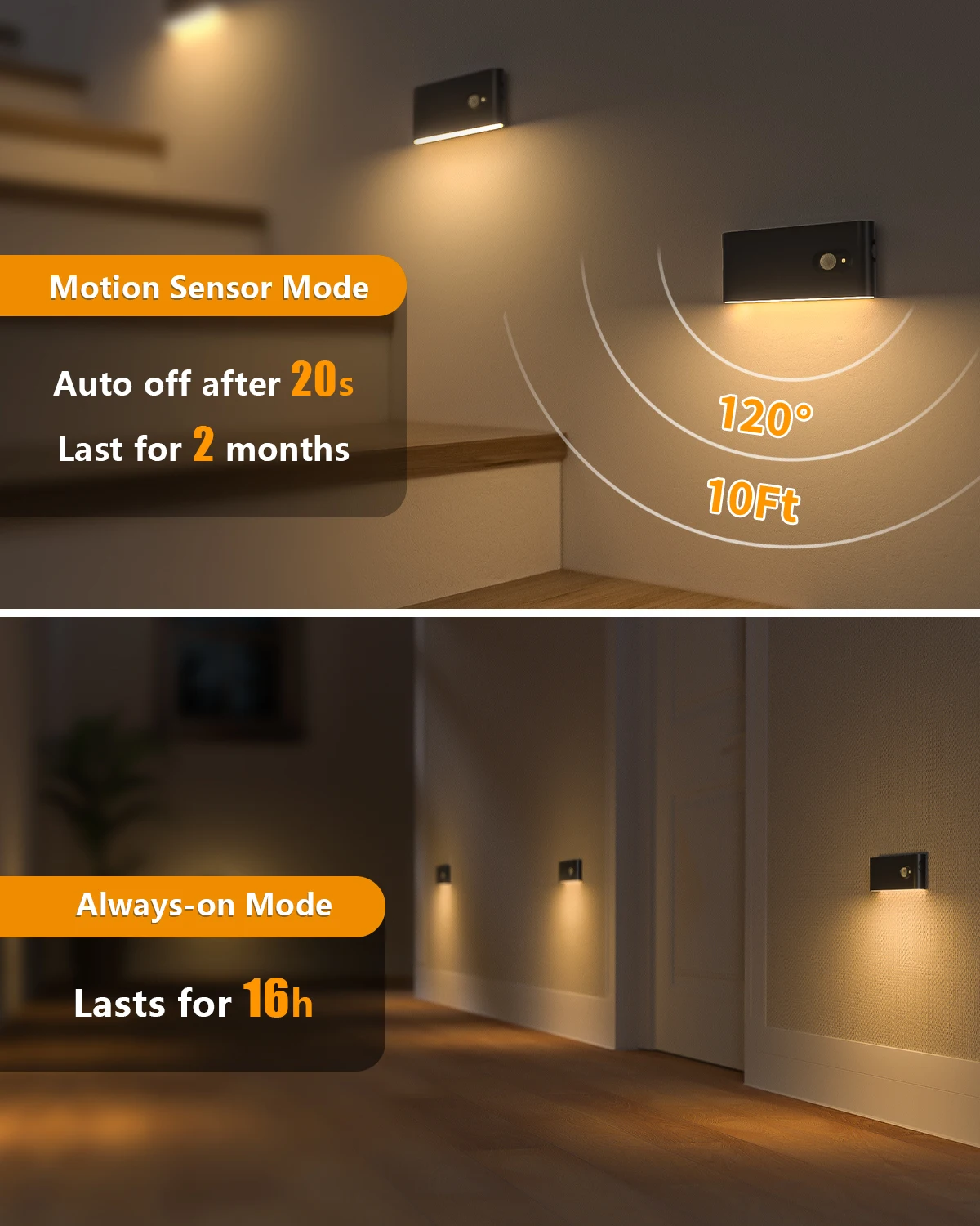 WILLED Motion Sensor Night Light Warm White Indoor Rechargeable Stair Light Indoor for Hallway Stairway Bathroom Bedroom Kitchen