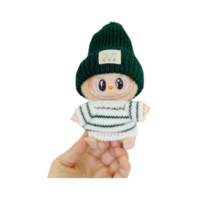 Vêtements de poupée Labubu 15-17cm, vêtements de fête, vêtements pour enfants, pulls vert foncé, chapeaux, ensembles de vêtements