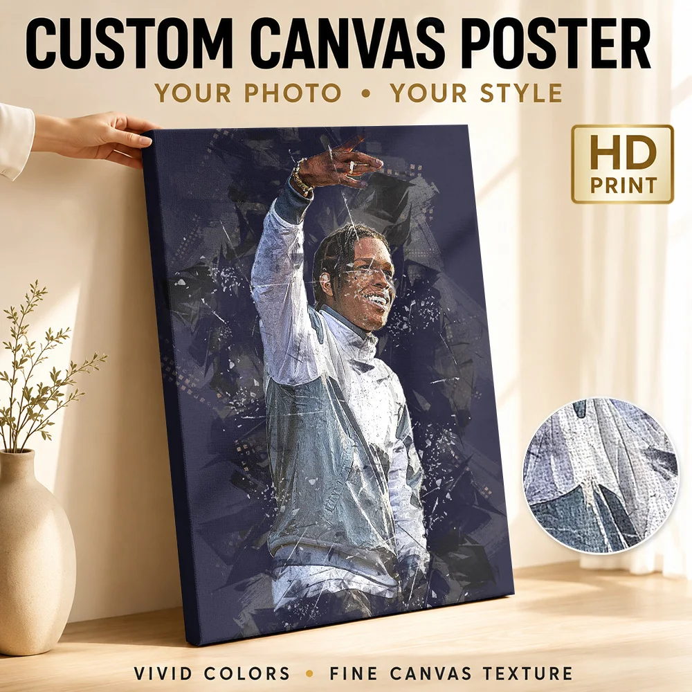 Rapper Performing On Stage Framed Canvas Poster Customized Photo Visible Brushstrokes Wall Art For Urban Loft Music Lover Gift