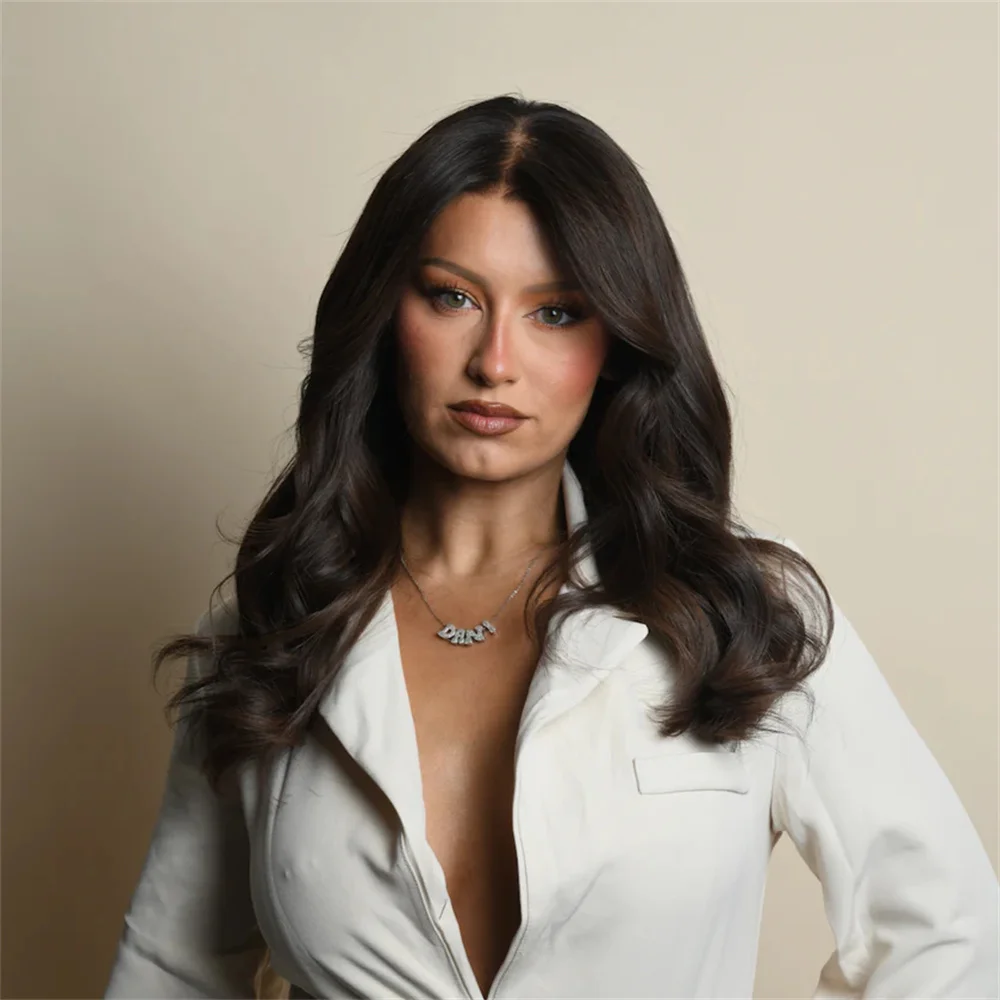 

Dark Brown Lace Front Wig 18inches Mid Length Middle Part Glueless Wig High Heat Fibre Synthetic Brunette Party Wigs for Women