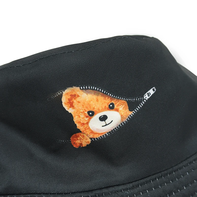 Bocca Cartoon Bear Printing Bucket Hat Solid Color Fisherman Hats Double Sides Panama Cap Unisex Summer Sunshade 2024 New Style