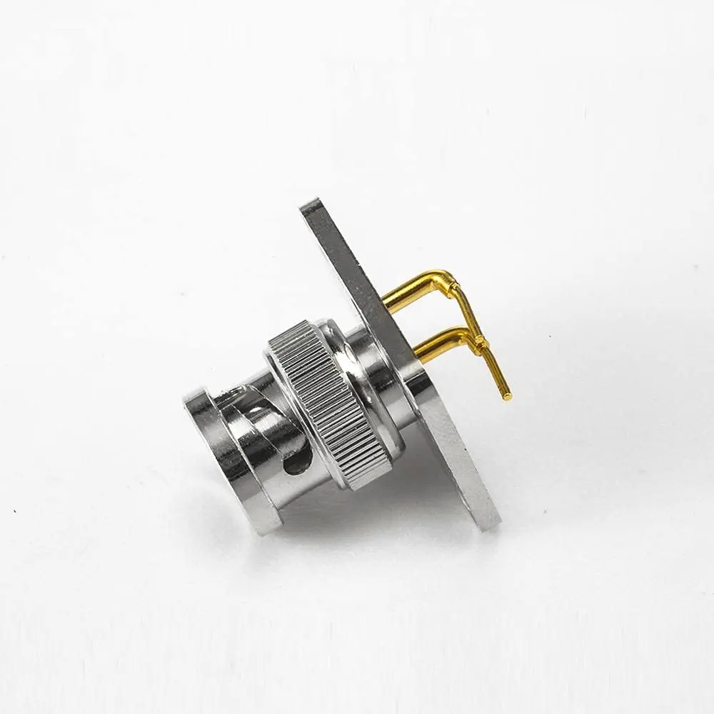 BNC Connector Male Right Angle PCB Mount Through Hole 4 Flange