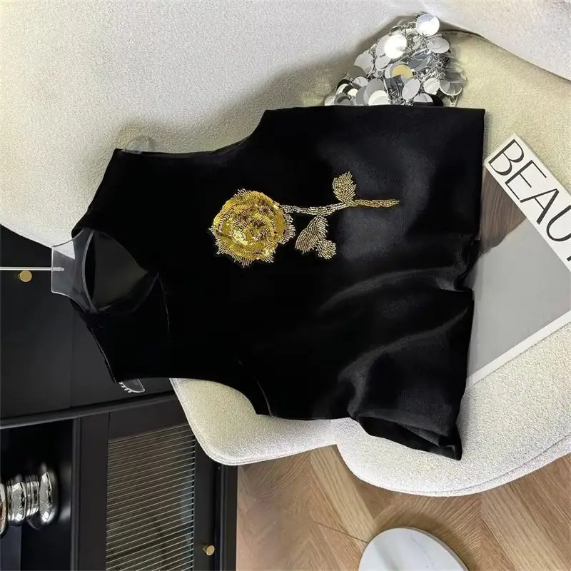 

New Women's Vests New Outerwear Embroidered Retro Chic Design Chinese National Style Black Improved Tang Vest Coat Female Tide