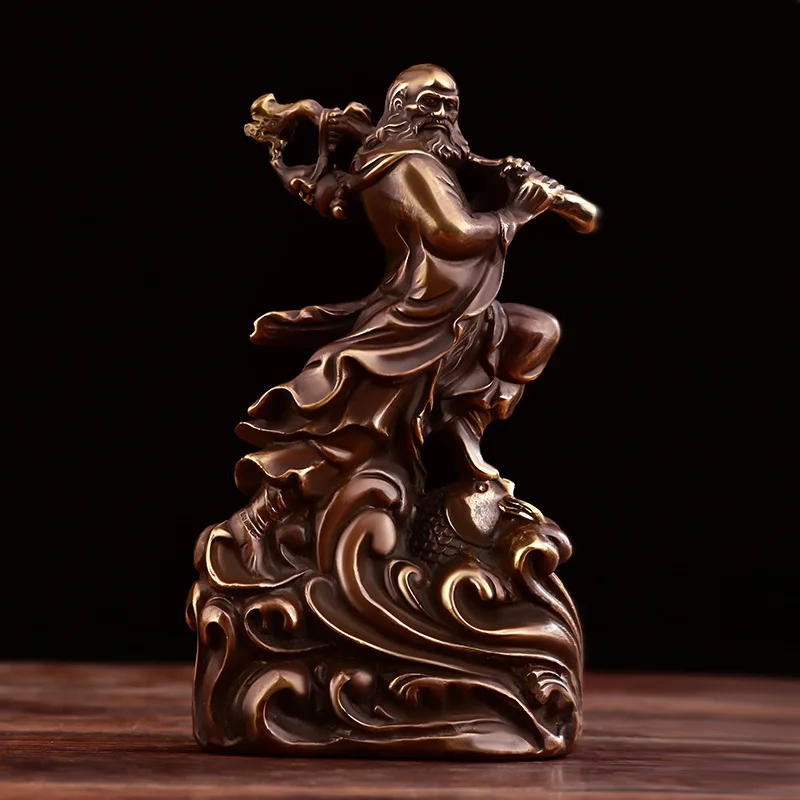 Pure Figurine Retro Wave-Treading Home Desktop Decoration Zen Craft Daruma Patriarch Copper Buddha Statue
