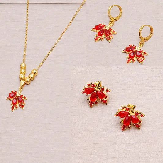 316L Stainless Steel Red Maple Leaf Crystal Pendant Necklace for Women Girl New Trend Clavicle Chain Jewelry Gift Party