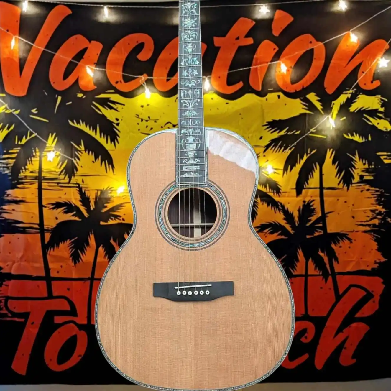 

00045 Solid Wood Acoustic Guitar Neck-through Red Cedar Body Ebony Neck Abalone Shell Large Vase Pattern Guitar Free Shipping
