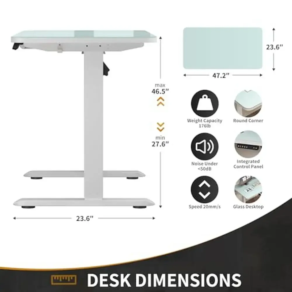 48x24 Inch Electric Glass Standing Desk with Memory Presets Drawer Adjustable Stand Up Desk Quiet Operation Durable Construction