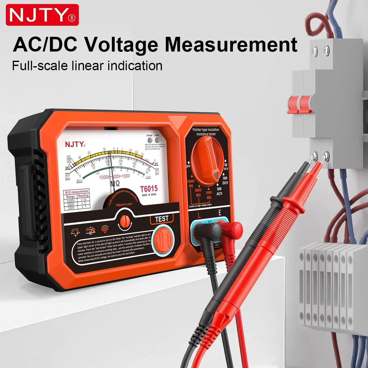 New model NJTY T6015 pointer type insulation resistance meter for AC/DC voltage detection in 2026, 2000M Ω USB rechargeable