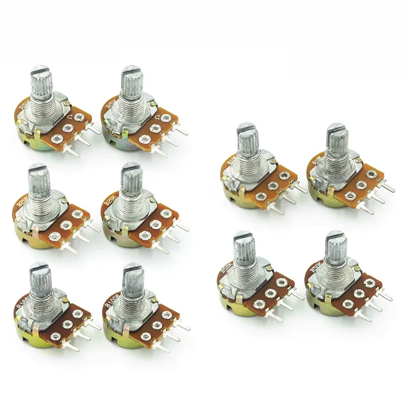 5PCS WH148 Single potentiometer with short shank, 3-legs, shank length 15mm, adjustable resistor 5K/10K/20K/50K/100K