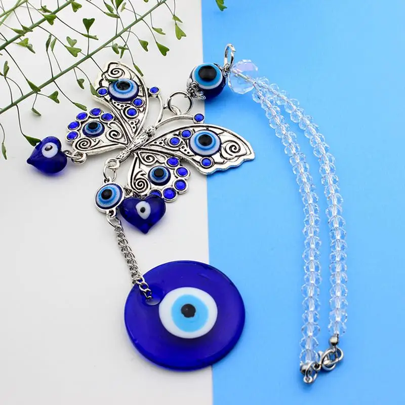 Blue Evil Eye Butterfly Pendant Decoration Delicate Stylish Exquisite Handcrafted Crystal Turkish Evil Eye Home Decor