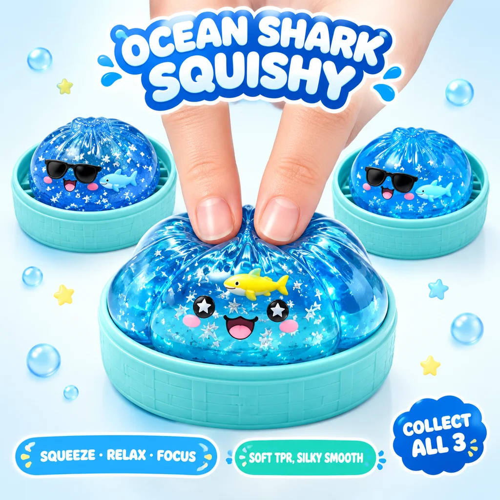 Sea Animal Dumpling Squishy Toy, Kawaii Ocean Shark Squeeze Fidget Toy, Mystery Blind Box Star Glitter TPR, Stress Relief Kids G
