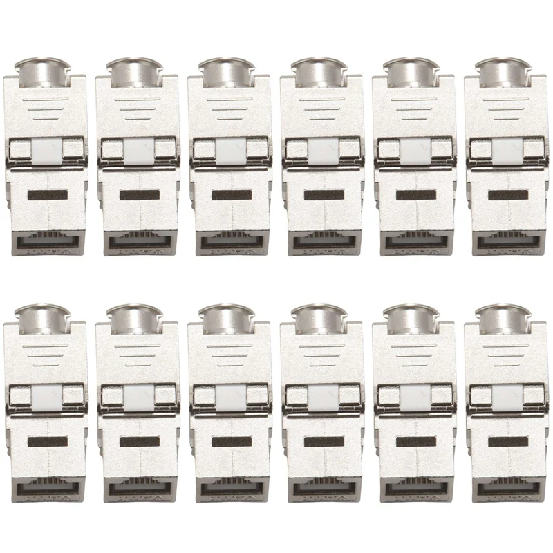 12 Pcs RJ45 Keystone Cat7 Cat6a Shielded FTP Zinc Alloy Module Network Keystone Jack Connector Adapter 10GB Network