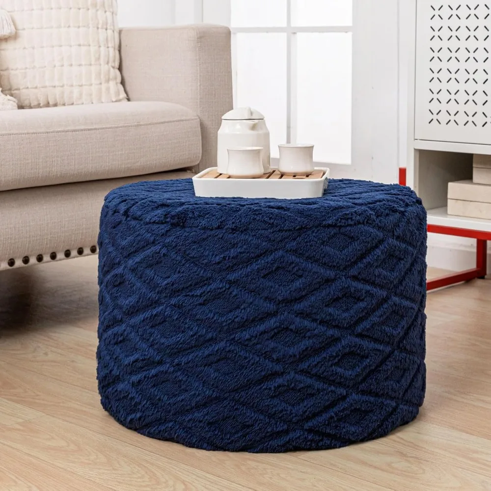 

Fluffy Round Ottoman Pouf with All-in-One Foam Filling 20 x 14 Furry Ottoman Foot Rest Foot Stool for Living Room or Bedroom (Na