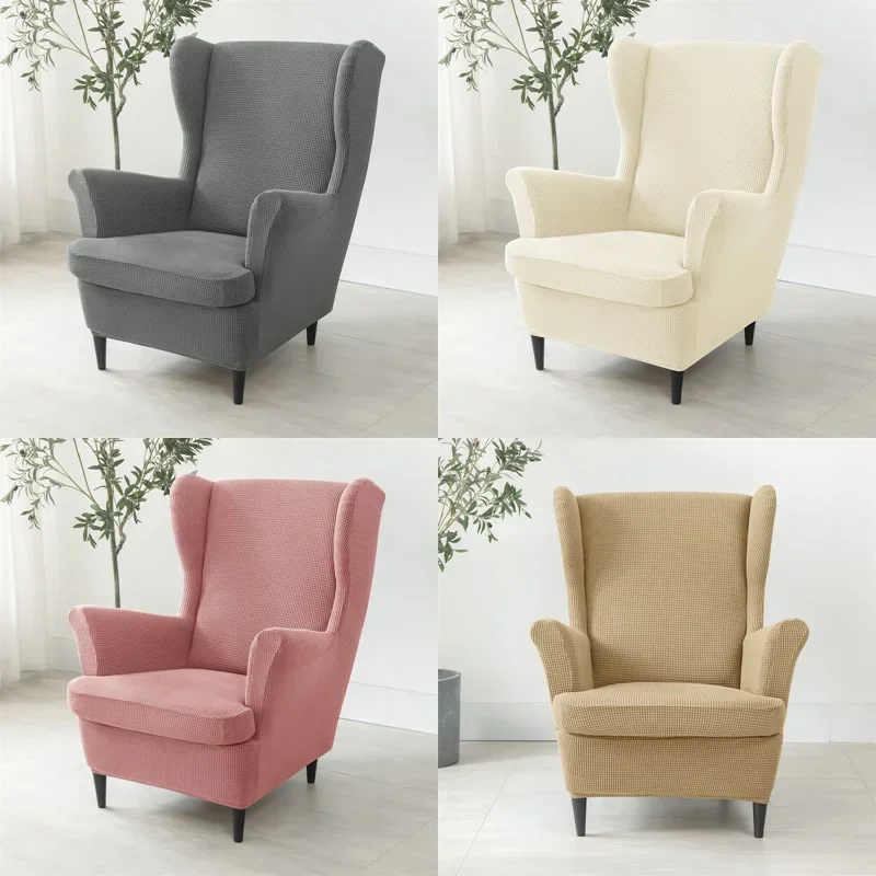 

Polar Fleece Elastic Wing Chair Cover Stretch Spandex Wing Sofa Covers Solid Color Wingback Armchair Cover with Cushion Case