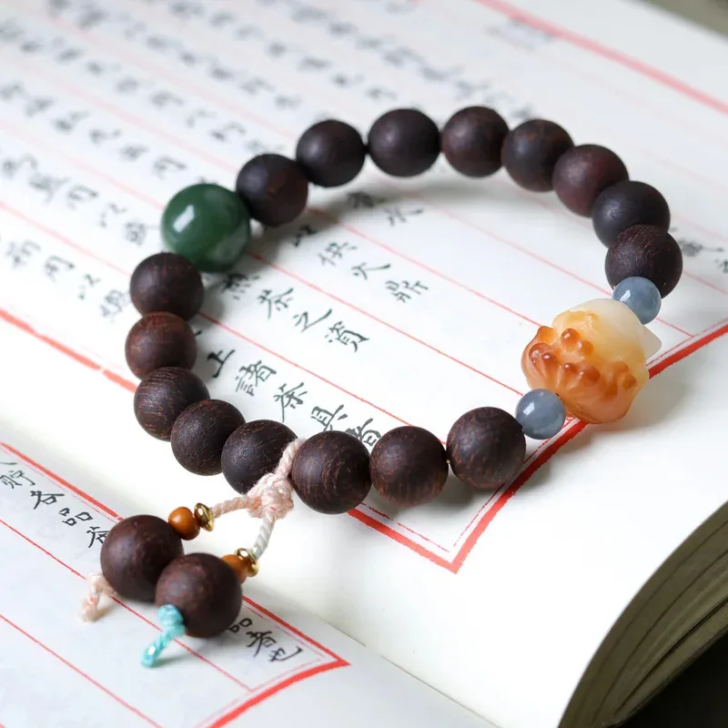 وصول جديد: سوار العود الأصلي بودي الجذر تسعة الذيل الثعلب الثقافي قطعة أثرية الحب تحت عنوان النمط الصيني حبة سوار