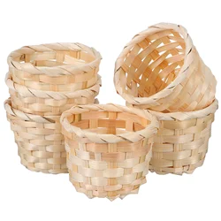 6 Pcs Woven Basket Storage Wicker Straw Baskets Market Rattan Box Flower Desk Decorations Bins Wood Household Small Pen Holder