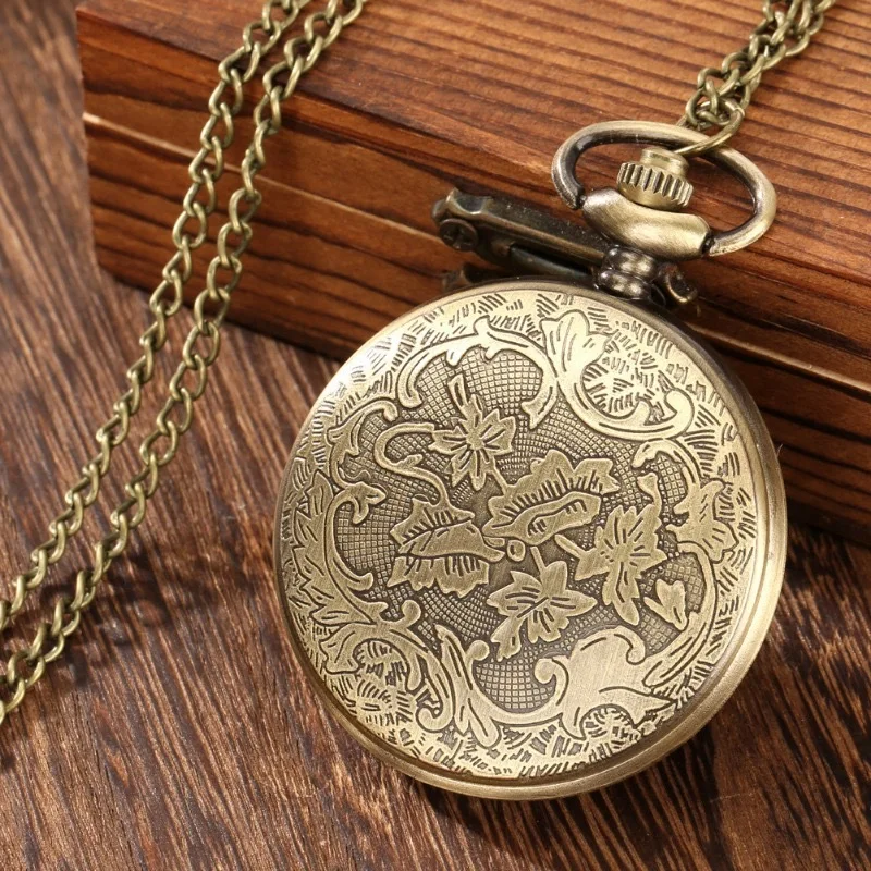 10pcs/lot Half Hunter Elk Head Roman Numerals Bronze Men's Quartz Pocket Watch Trendy Retro Women's Necklace Pendant Watches