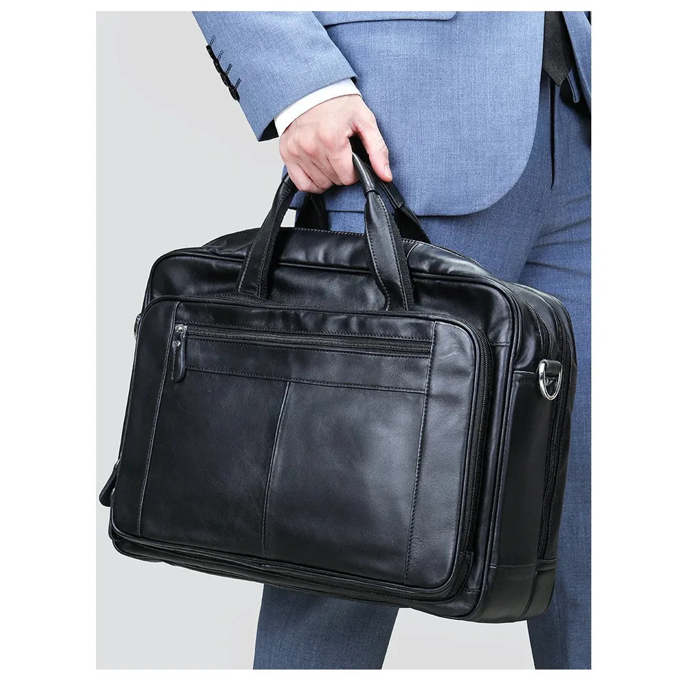 

Full-Grain Cowhide Leather Briefcase for Men Luxury Business Crossbody Bag Large Capacity Travel Weekender Office Commuter Bag