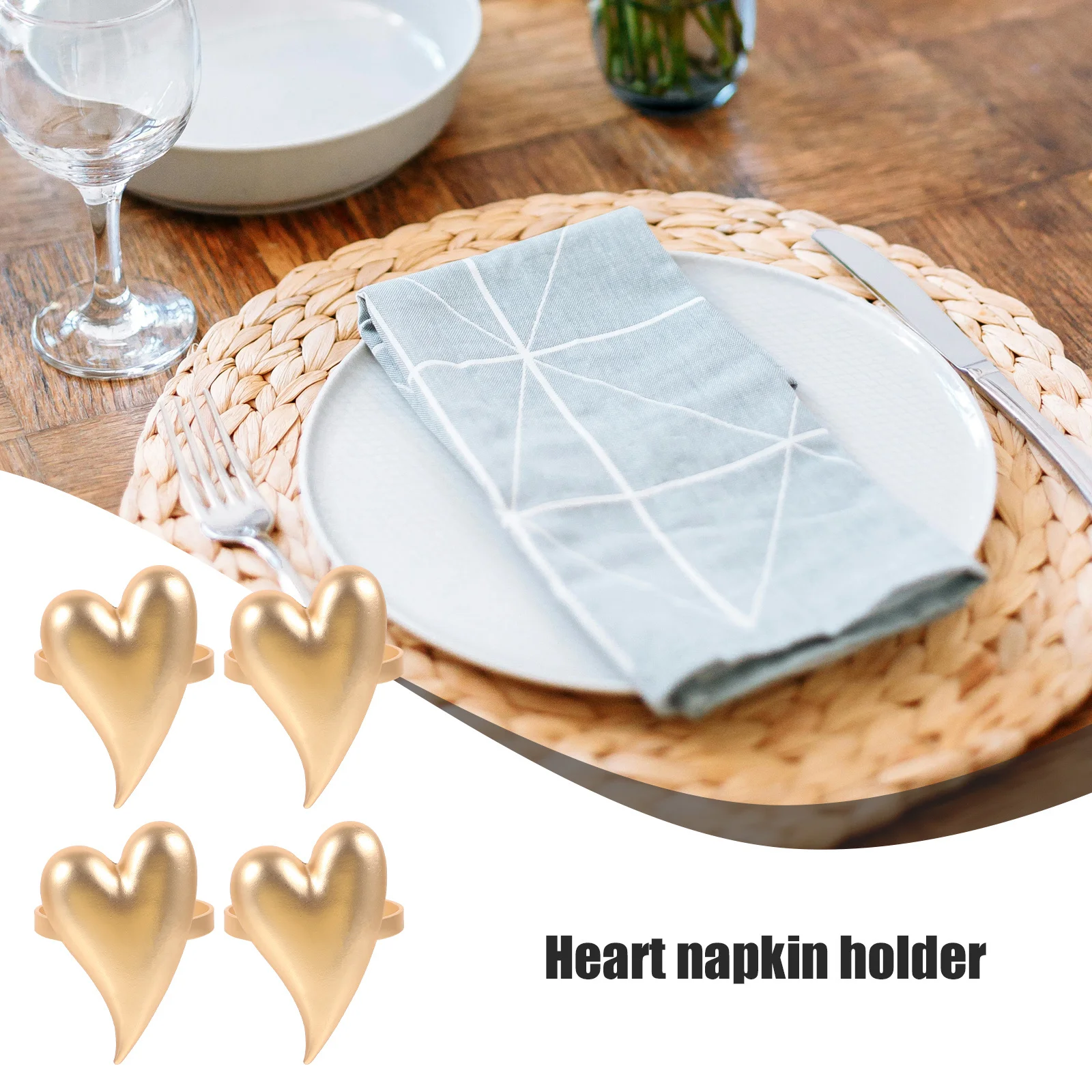 

6pcs Heart Shaped Napkin Rings Metal Alloy Valentine Decorations Easy Clean Wedding Dinner Party Supplies
