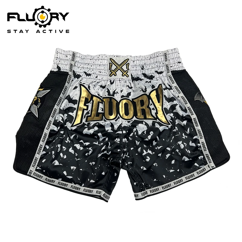 Floury Gradient Bat Embroidery Boxing Shorts Sporty Fitness Running Training Gym Workout Sweatpants for Men Women Boxing Shorts