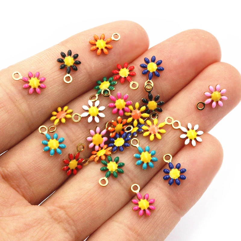 Small Flower 20pcs 10x7mm Charms Pendant Enamel Stainless Steel DIY Jewelry Making Accessories Findings for Necklace Earrings