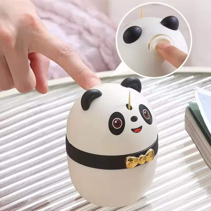 Panda Shape Toothpick Box: Cartoon Automatic Toothpick Dispenser Cute Decoration Novelty Kitchen Home Storage Box