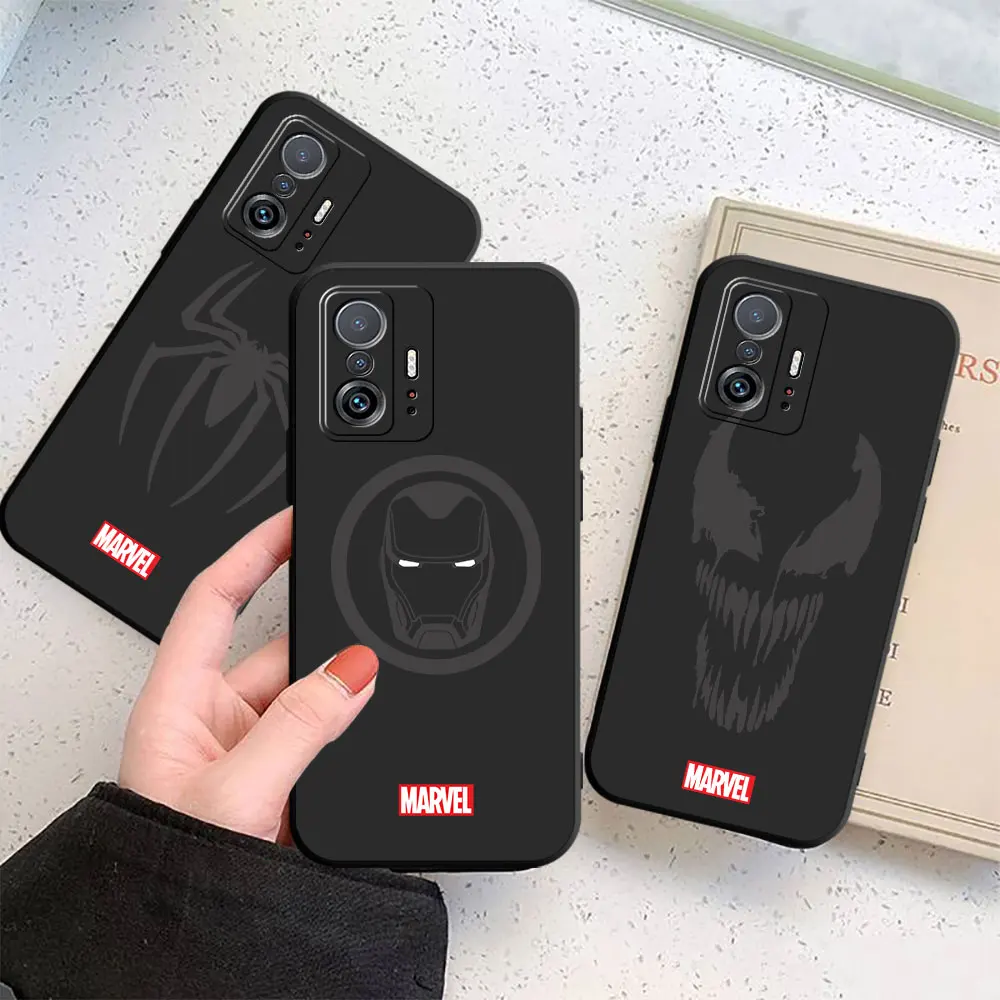 Case for Xiaomi Mi 12 Lite Note 10 Pro 9 9T 12T 13 11T 11 Lite 10T Pro 11T Black Soft Shell Cover Marvel Avengers Hero Logo