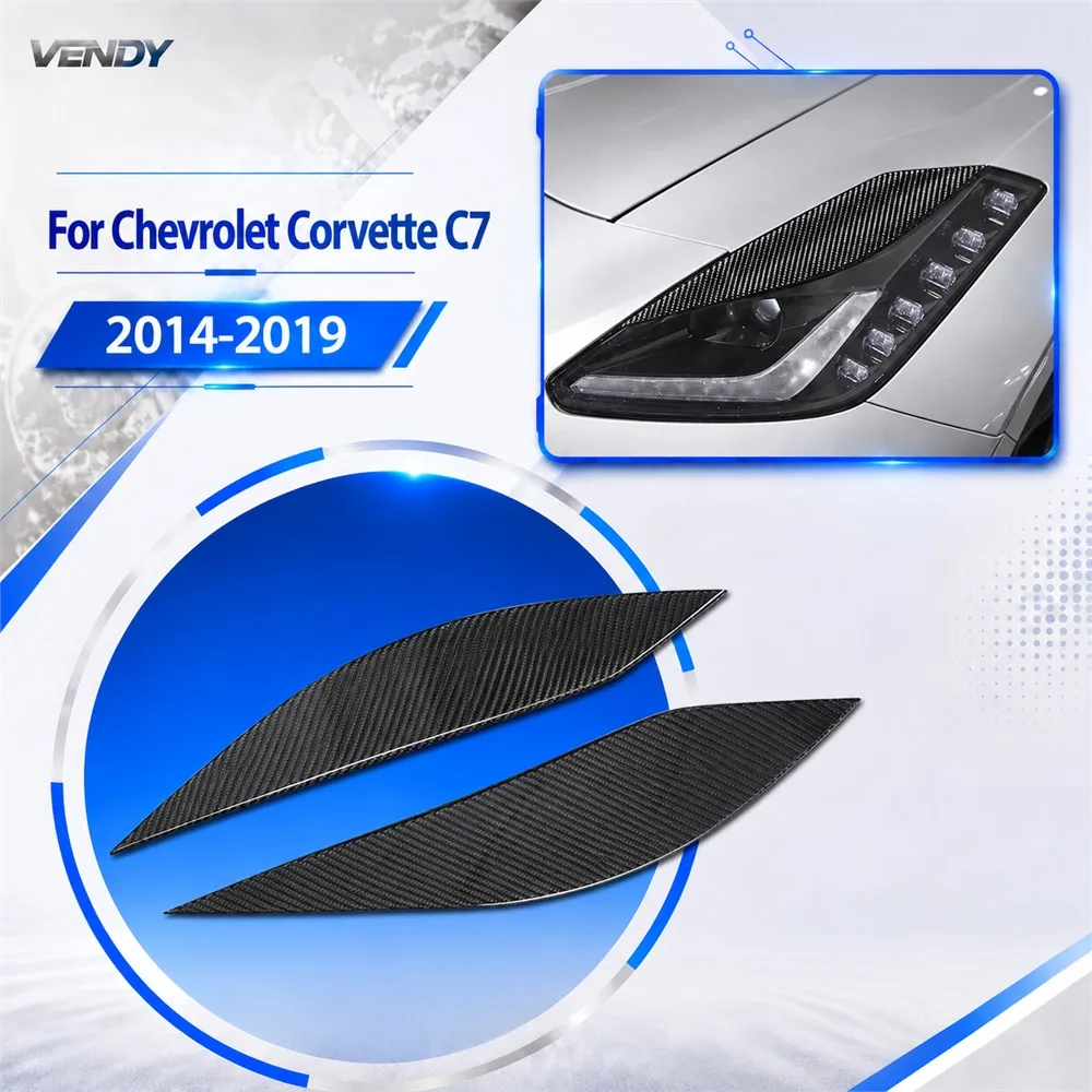 Real Carbon Fiber For Chevrolet Corvette C7 2014-2019 Headlight Eyebrow Exterior Trim Cover Trim Modified Parts Accessories