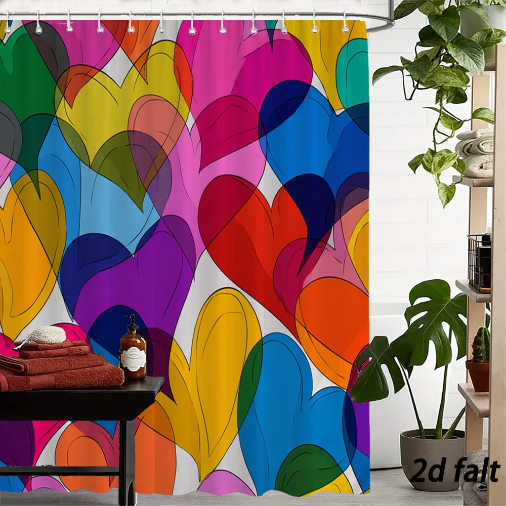 Vibrant Abstract Heart Pattern Shower Curtain - Colorful Romance Bathroom Decor for Modern Bathrooms